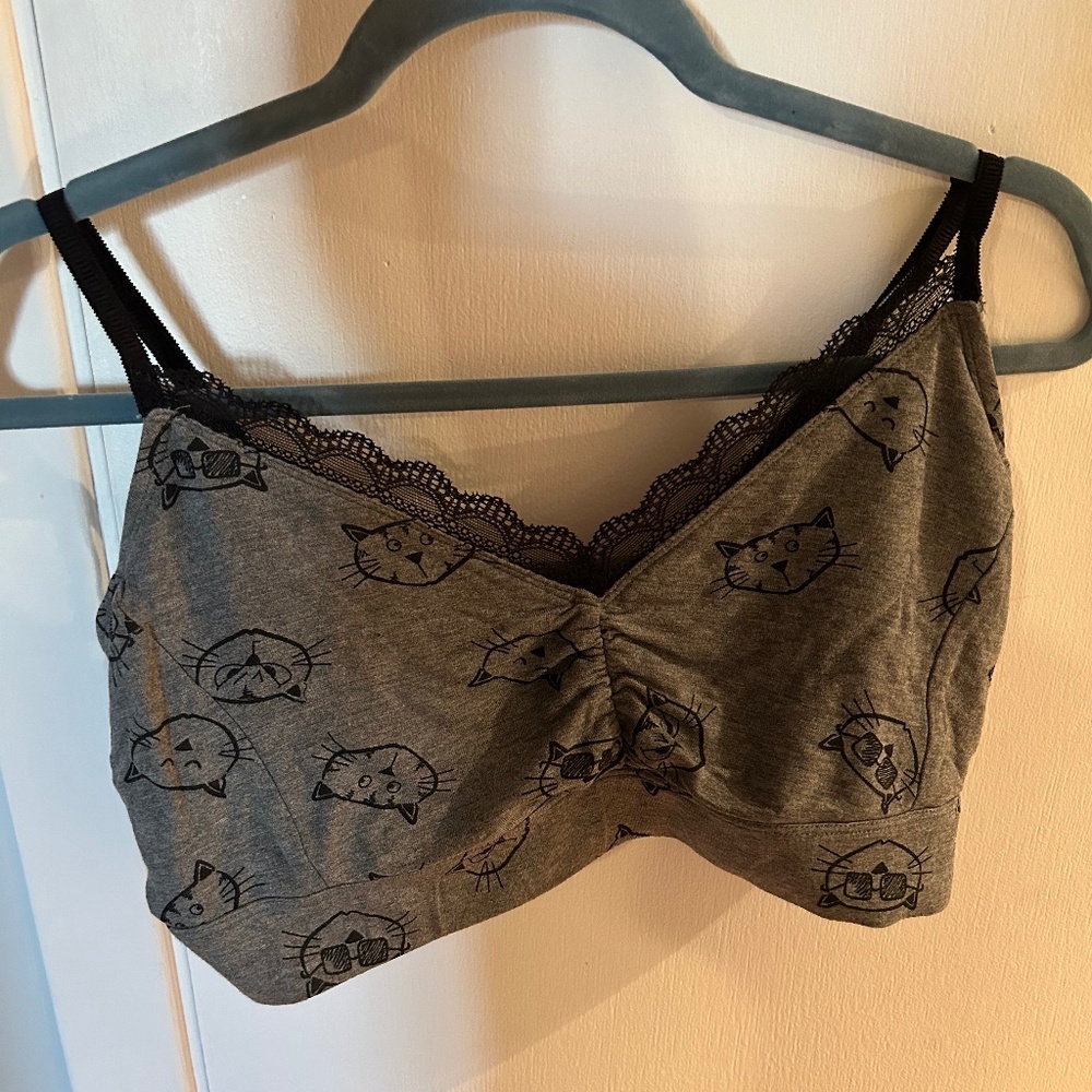 Grey bralette with cute cats